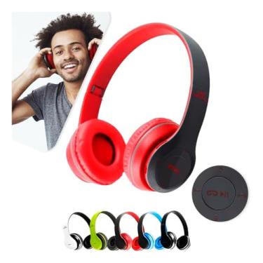 Imagem de Fone de Ouvido Bluetooth Headphone P47 Sem Fio Wireless Micro Sd 5.0 Dobrável Com Microfone Regulável Para Corrida Academia Escritório Caminhada Reunião Linha Premium (vermelho)