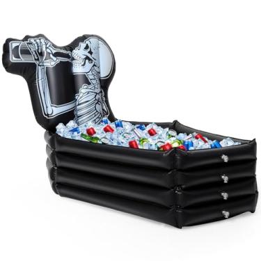 Imagem de Liliful Porta-bebidas inflável com 44 caixões de Halloween, caveira, esqueleto, para decoração de festa de Halloween, 120+ latas, refrigerador inflável de buffet de gelo de grande capacidade para