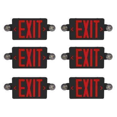 Imagem de CM MZY Placa de saída vermelha com cabeças ajustáveis, luz de emergência LED com caixa preta, padrões dos EUA, certificação UL, combo para negócios, com bateria reserva, CA 120/277V, pacote com 6