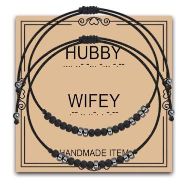 Imagem de MAOFAED Pulseira combinando com código Morse Hubby Wifey, presente para casais combinando, presente de casamento para casais, presentes de lua de mel (wifeyHubby)