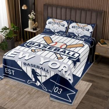 Imagem de jejeloiu Colcha de beisebol Queen Size New York, conjunto de colcha acolchoada de beisebol para todas as estações, com 2 fronhas, jogo esportivo, microfibra, leve
