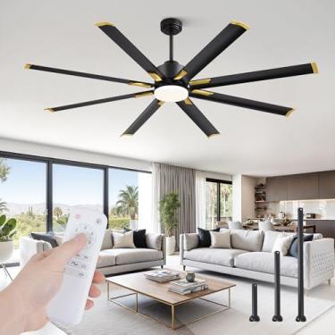 Imagem de Ventiladores de teto de lâmina de alumínio de 182 cm com luzes e controle remoto, ventiladores de teto externos para pátio, sala de estar com motor CC silencioso, reversível de 6 velocidades, 3 CCT