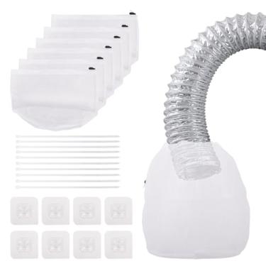 Imagem de Klmnop Pacote com 6 sacos coletores de fiapos, coletor de fiapos reutilizável para mangueira de secadora sem ventilação, saco de filtro de poeira e fiapos para uso interno/externo (branco)