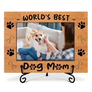Imagem de Porta-retrato de cachorro, porta-retrato melhor mãe de cachorro do mundo, presentes para donos de animais de estimação, moldura de madeira com suporte, moldura de 10 x 15 cm para exibição de