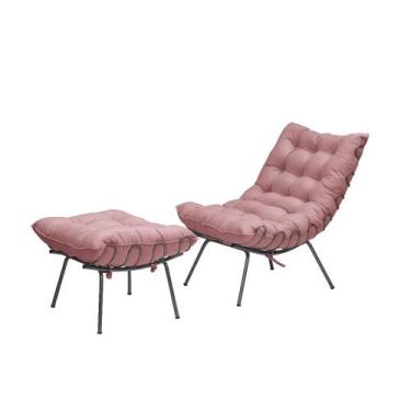 Imagem de Poltrona Com Puff Costela Aramada Adão Preta-Sued Rose - F Pnedo Store