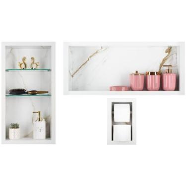 Imagem de Nicho Em Porcelanato Para Banheiro - Kit com 3 peças (Calacata) - Oest