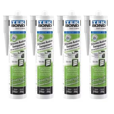Imagem de Kit 4unid Silicone Acetico Transparente 256gr 270ml Tekbond