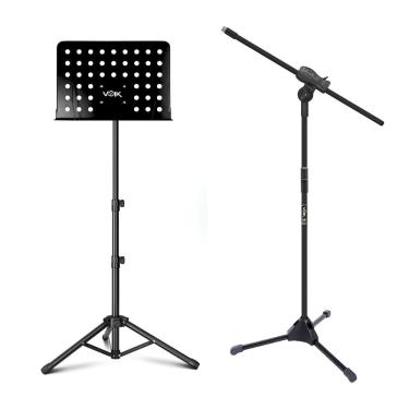 Imagem de Kit Estante Partitura Com Pedestal Para Microfone Voik MS + SMV