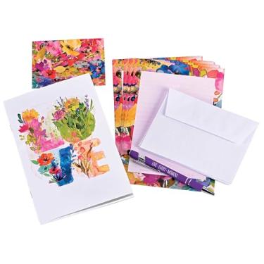 Imagem de Cottage Garden Conjunto de papelaria de diário com folhas de papel decorativas, selos, envelopes, caderno e caneta, 15 x 21 cm, aquarela Love