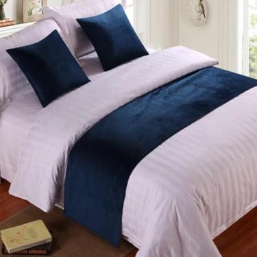 Imagem de Lenço de corredor de cama de veludo macio cachecol colcha de cama de luxo capa de cama protetor de cama para quarto hotel decorativo para pé da cama queen king size toalha de cama azul-5|fronha * 1 45