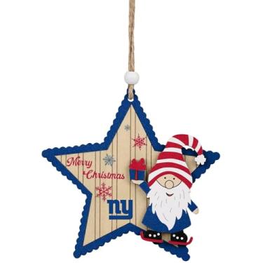 Imagem de FOCO Enfeite de estrela de madeira NFL New York Giants com gnomo – Decoração de Natal oficialmente licenciada