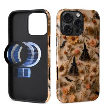 Imagem de MQJCYB Capa magnética para iPhone 16 Pro Max, compatível com MagSafe Hybrid Heavy Duty 2 em 1 Capa brilhante resistente à prova de choque capa brilhante Halloween Witches Bordado
