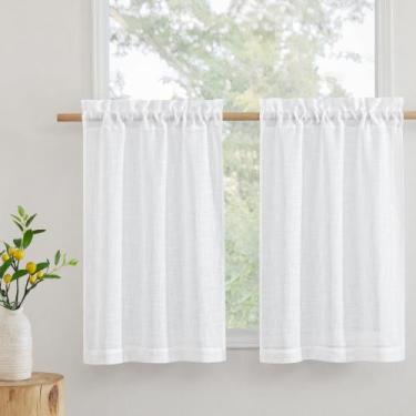 Imagem de Cortinas RYB HOME Linen Sheer de 24 cm de comprimento para janelas peq