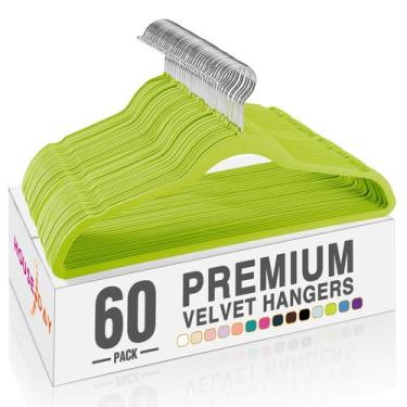 Imagem de Cabides de veludo HOUSE DAY Vibrant Green, pacote com 60, antiderrapan