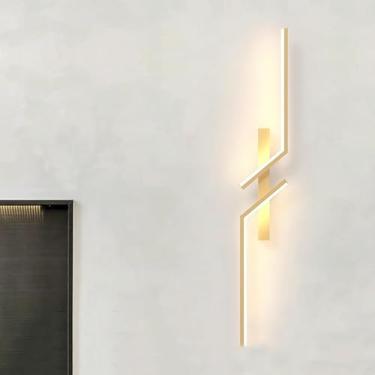 Imagem de Luzes De Parede De Parede Para Quarto Lâmpada De Cabeceira De Família Criativa, Lâmpada De Parede Simples Moderna Luz De Fundo De Sofá De Tv, Adequada Para Quarto, Sala D, Black, 48 * 5 * 2in