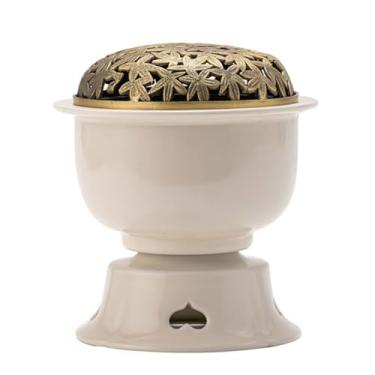 Imagem de Queimador de incenso da bobina Porta de queimador de incenso de cone de cerâmica com algodão à prova de fogo Ideal para aromaterapia, ioga e spa, decoração da igreja doméstica,A