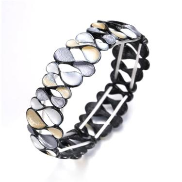 Imagem de LUREME Pulseira floral vintage Waterdrop - Pulseira elástica de esmalte multicolorido para mulheres, joia Boho ajustável (bl003626), One Size, Liga de aço, Sem Pedra Preciosa