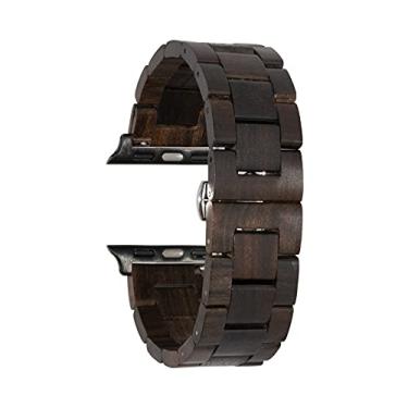 Imagem de EdwardKwok Pulseira de madeira para Apple Watch de 42 mm/44 mm, 100% ecológica, pulseira para Apple Watch SE, Apple Watch séries 6/5/4/3/2/1 (preto ébano), 42 mm/44 mm)