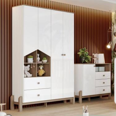 Imagem de Conjunto Quarto de Bebê Guarda-roupa e Cômoda Ternura Branco/Jequitibá