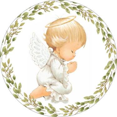 Imagem de Painel de Tecido Sublimado Redondo Anjinho Fofo Orando Folhas Verdes A