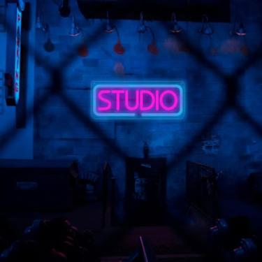 Imagem de Placa neon de estúdio, placa de neon de LED de música, letreiro neon com letras neon, bar de sinalização iluminada, bar de cerveja, estúdio de música, decoração de parede de quarto, festa, clube
