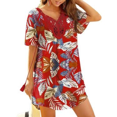 Imagem de Vestido de praia Ekouaer com capa de maiô e crochê de renda com decote