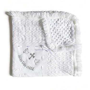 Imagem de Cobertor de bebê para meninos e meninas, presentes de batismo, para meninas e meninos, xaile de malha branco macio recebendo crochê Bless This Child Blankets Toalha