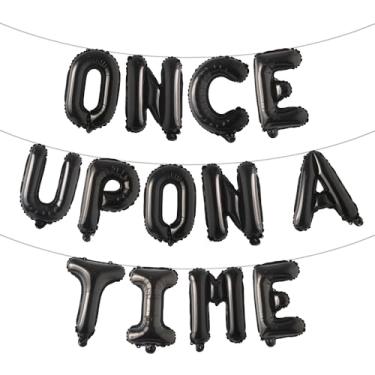 Imagem de Once Upon A Time Decorações de aniversário bandeira de balão coroa balões princesa 1º aniversário decorações para menina conto de fadas princesa festa de 1º ano (Once UPON A TIME Preto)