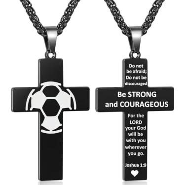 Imagem de Colar masculino com cruz de futebol, versículo bíblico, pingente, presente para aniversário, Natal, batismo, religioso, acessórios de futebol, presentes, Small, Aço inoxidável, Sem Pedra Preciosa