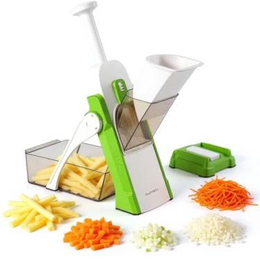 Imagem de Cortador de Legumes Multifuncional 5 em 1 – Fatiador Mandoline Profissional, Ralador e Picador para Frutas, Cebola, Alho e Batatas (Cores Sortidas)