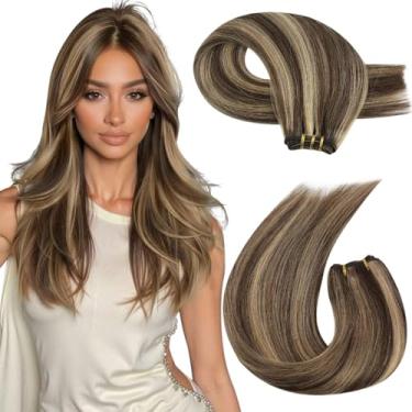 Imagem de Moresoo Extensões de cabelo Sew in Hair Real Human Hair Blonde with Brown Highlights Double Weft Hair Extensions Dark Brown with Caramel Blonde Short And Thick 100g/Pacote 35,56 cm