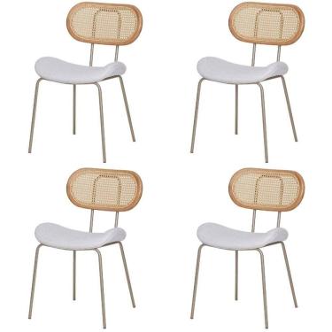 Imagem de Kit 4 Cadeiras Toscana Fratini Est. Aço Champagne Encosto Madeira Tela Rattan Assento Tecido Cinza