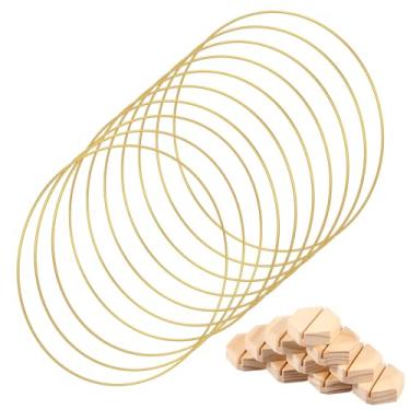 Imagem de Decorações de mesa de centro de mesa, casamento de metal, anel de guirlanda de metal redondo com suportes de madeira, suporte de centro de mesa floral, grandes aros de metal, artesanato, argolas