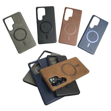 Imagem de Capa de Couro Magnética Compatível Samsung_ Galaxy S25 ULTRA Fit Slim Luxo Premium (MARROM)