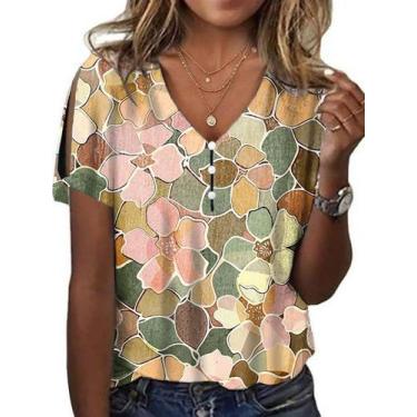Imagem de Blusa túnica HOTYD Boho com estampa floral com decote em V e ombros fr