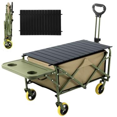 Imagem de Carroça com bandeja de suporte de copo e tampo de mesa dobrável removível, carrinho utilitário dobrável para acampamento, praia, piqueniques, quintal, jardinagem – ideal para famílias e entusiastas de