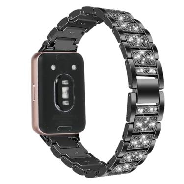 Imagem de Feigand Pulseiras brilhantes compatíveis com Samsung Galaxy Fit 3, pulseira de metal brilhante luxuosa de substituição de strass (preto)