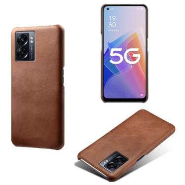 Imagem de Capa para OPPO A57 5G,Proteção contra quedas,Casca de volta de cor sólida simples,Design de couro de imitação de plástico-Brown