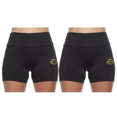 Imagem de Kit 2 shorts feminino curto meia coxa cos alto basica lisa uniforme pr