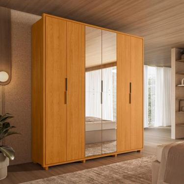 Imagem de Guarda-Roupa Casal 6 Portas 4 Gaveta 100% MDF 2 Portas com Espelho e P