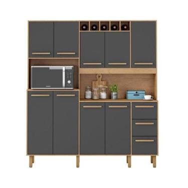 Imagem de Armário de Cozinha Letícia 1,77 MT 9 Portas Amêndoa Grafite - Milani M