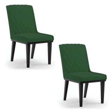 Imagem de Cadeira Sala de Jantar Base Madeira Preto kit 2 Sofia Veludo Verde D03