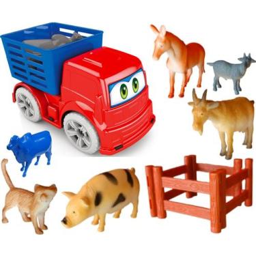 Imagem de Carrinho Caminhão Kit 8 Miniaturas Animal Brinquedo Infantil - GGB Bri