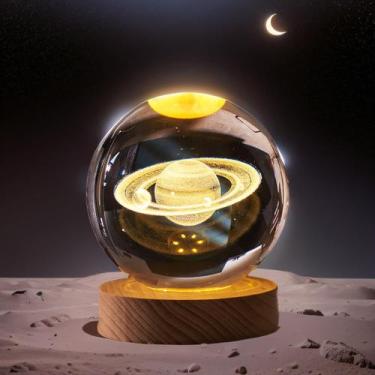 Imagem de Luz noturna Crystal Ball KAZETEC 3D Saturn com suporte de LED 80 mm