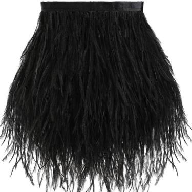Imagem de Feather Trim Soarer Black Ostrich, 2 jardas, 13-18 cm, costura DIY