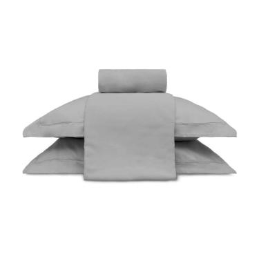 Imagem de Jogo de Cama Casal 300Fios 100%Algodão Appel Treccenti Cinza 4Pçs