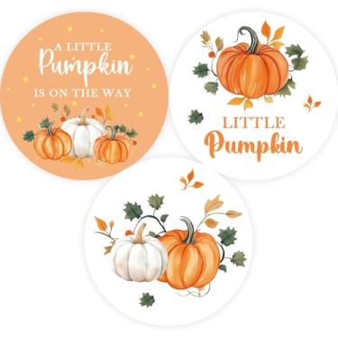 Imagem de 60 adesivos de chá de bebê de abóbora, adesivos de abóbora de outono, etiquetas A Little Pumpkin is On The Way para meninos e meninas, revelação de gênero de Ação de Graças/lembrancinhas de festa de