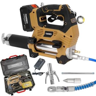 Imagem de Foandbevi Pistola de graxa sem fio com bateria e estojo, pistola de graxa elétrica alimentada por bateria 10.000PSI, mangueira de 30,5 cm, luz LED, ideal para automóvel, caminhão, trator, ferramenta