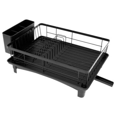 Imagem de blackonvlm Escorredor de louça, organizador de balcão de cozinha com economia de espaço, escorredor de talheres móvel e bico de drenagem para balcão de cozinha, na pia e sobre a pia, resistente à