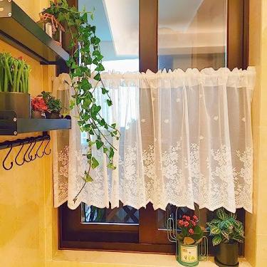 Imagem de Cortina de cozinha cortinas curtas transparentes de renda para janelas pequenas - 1 peça de cortinas curtas com isolamento térmico - cortinas de gaze com bolso para barra de cozinha,
